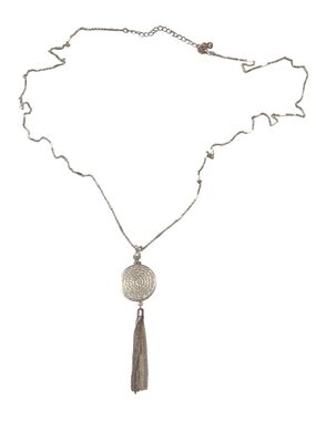 Silver Circle Pendant Tassel Necklace